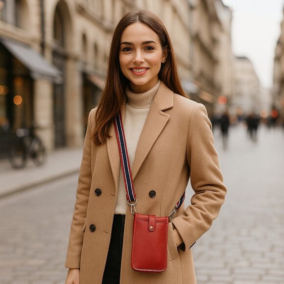 Leather Crossbody Red Phone Sling Wallet Bag–Small Shoulder  Bag for Daily Use - Picture 2 of 10